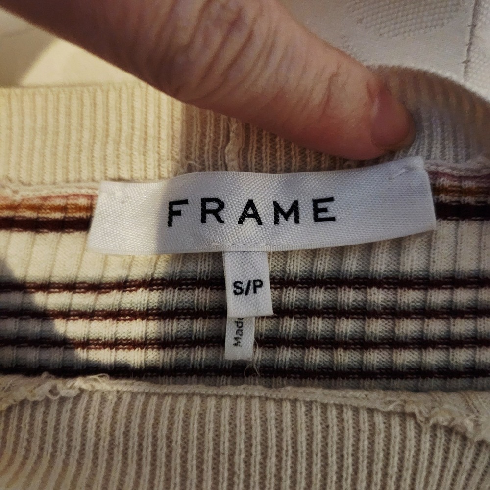 FRAME Ribbed Stripe Long Sleeve Ribbed Top Offwhite Multi S - Picture 3 of 5